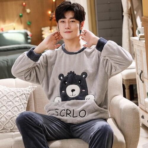 Plus Size 115 KG Fashion Cartoons Long Sleeve Flannel Sleepwear 2PCS/Sets