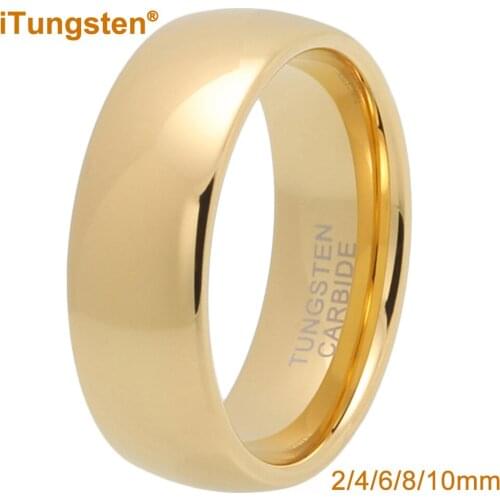 8mm Plain Band Tungsten Carbide Ring Yollow Gold Wedding Band With High Polished And Comfort Fit