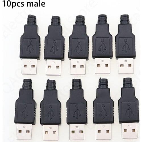 IMC hot New 10pcs Type A Male USB 4 Pin Plug Socket Connector With Black Plastic Cover