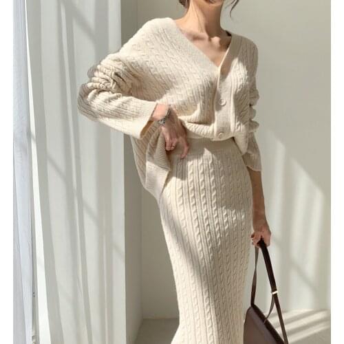 South Korea chic twist woven knitted suits