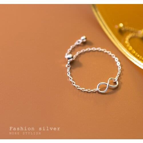 Real 925 Sterling Silver Rings for Women Teen Girls Adjustable Infinity Link Chains Korean Fashion Jewelry Dropshipping 2021