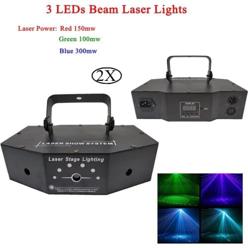 2Pcs/Lot RGB Full Color Scan 3 Lens Beam Laser Projector Lights DJ KTV Home Xmas Christmas Party Disco LED Stage Lighting