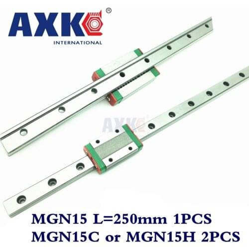 Linear Rail Cnc Router Parts AXK 1pc 15mm Width 250mm Mgn15 Linear Guide Rail + 2pc Mgn Mgn15c or MGN15H Blocks Carriage Cnc