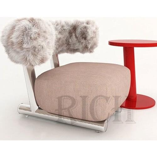 Fur back pipe lounge chair modern contemporary small comfortable waiting room accent armchair fabric upholstered accent chair