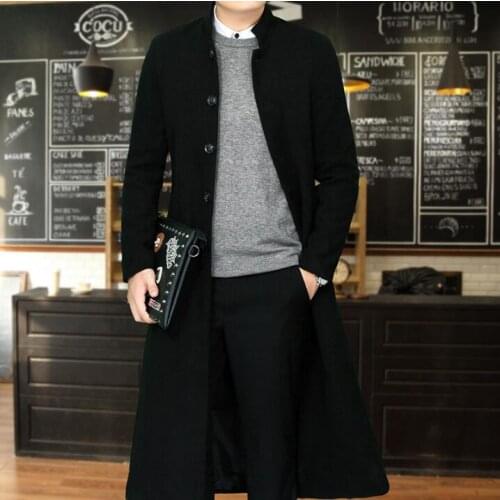 HOT Mens New Korean Slim suit collar Long woollen coat male Knee-length trench coat Men Fashion personality jackets M-4XL