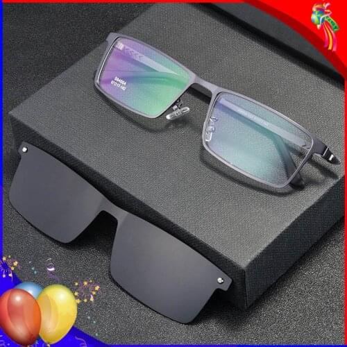 Magnetic Clip On Glasses Frame Men Women Polarized Clip On Sunglass Myopia Square Alloy Optical Eyeglass Frame Prescription Wome