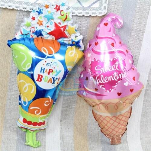 Wholesale colorful mini ice cream balloon 50pcs/lot lovely with star sweet valentine foil globo HAPPY B-DAY decoration ballon
