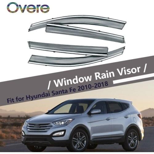 Overe 4Pcs/1Set Smoke Window Rain Visor For Hyundai Santa Fe 2010-2013 2014 2015 2016 2017 2018 Awnings Shelters Accessories