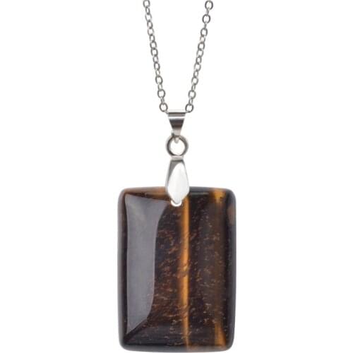 Rectangle Shape Natural Stone Pendant Necklace tiger eye oeil de tigre pierre naturelle Collier pendentif collares mujer 2017