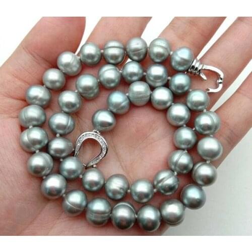 8x9mm bright gray baroque round Pearl necklace natural Freshwater PEARL Women Jewelry 35cm 43cm 15'' 17
