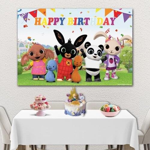 Panda Rabbit Donkey Hanging Flag Cartoon Background Child Birthday Party Decoration Photography Studio Photo Digital Backdrop