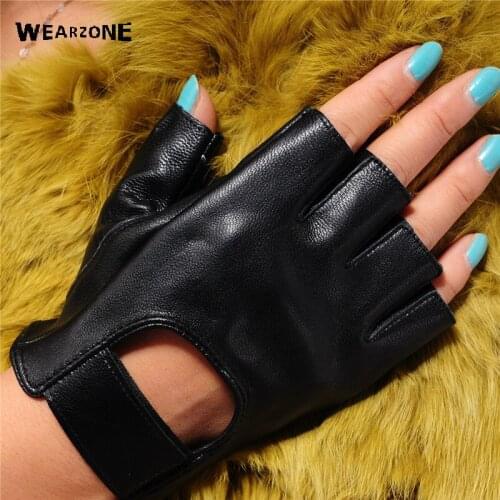 2017 Genuine Leather Half Finger Gloves Women Summer Breathable Driving Semi-Finger Male Sheepskin Glove Free Shipping