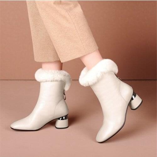 PXELENA Plus Size 34-41 Luxury Real Wool Fur Genuine Leather Snow Boots Women Strange High Heels Winter Warm Furry Shoes Lady