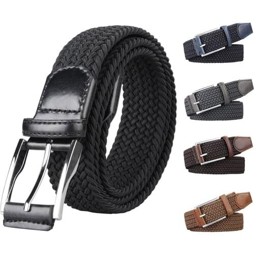 High Quality Men Women Canvas Pin Buckle Belts Casual Elastic Waistband Braided Jeans Belt 100CM