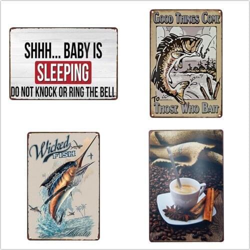 Chic Fish & Bait TinPlate Fishing Metal Signs Retro Wild Nature Style Wall Poster For Family Bar Pub Club Vintage Home Decor