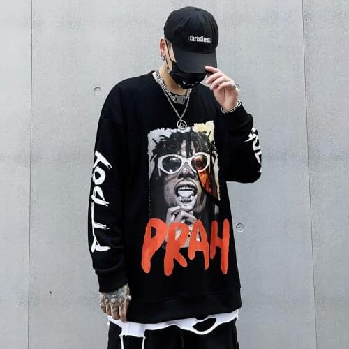 Japanese Streetwear Sweatshirt For Men Graphic Long Sleeve Tees Cotton Pullover