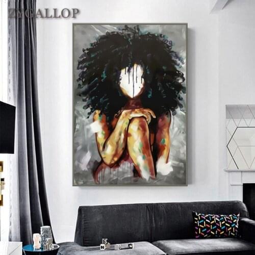 Fluffy Hair Woman Abstract Oil Painting On Canvas Posters and Prints Wall Art Unique Decoration Pictures for Living Room Decor