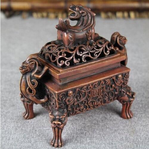 15cm Chinese Antique Copper Quartet Lion incense Incense burner