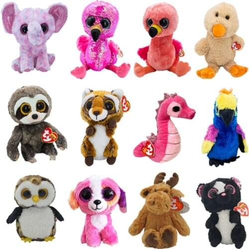15CM Ty Beanie Boos Big Eyes Elephant Flamingo Seahorse Parrot Plush Stuffed Animal Super Soft Bedside Toys Doll Gift For Kids
