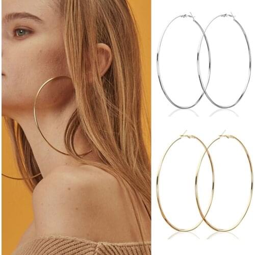 40/60/ 80/100mm Exaggerate Big Circle Hoop Earrings Trendy Ear Clip Brincos Simple Party Round Loop Earrings for Women Jewelry
