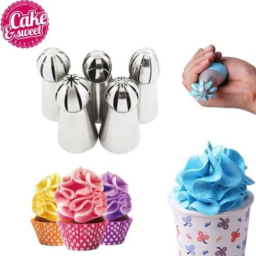 5 PCS/Set Stainless SteelTulip Ruffle Lcing Piping Nozzles Cake Decorating Pastry Set Sphere Ball Stainless Steel Baking Tools