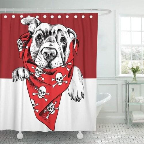 Bandana Portrait of Dog Labrador in Red Neckerchief Skulls Shower Curtain Waterproof Polyester Fabric 72 x 72 Inches Set