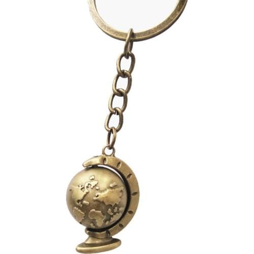 Charms Globe Long Chain Keychain Alloy Plated Mens Key Ring Vintage Style Earth Car Key Chain Jewelry For Friend