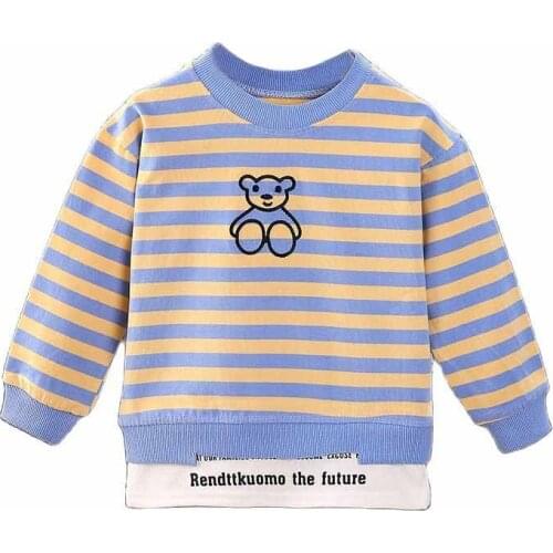 Spring And Autumn Childrens Pullover 2021 New Casual Ttriped Korean Loose Round Neck Cartoon Printed Baby Boy Sweater 0-6Y