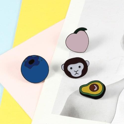 Cute Animal Fruit Enamel Pin Avocado Monkey Peach Blueberry Metal Brooches Denim Jackets Button Lapel Pins Badges Gifts Jewelry