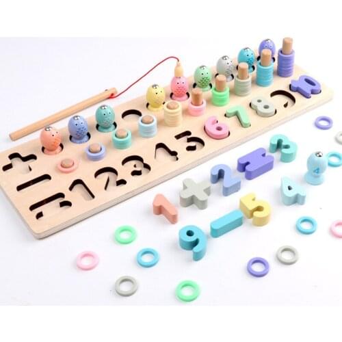 Montessori Toys Educational Wooden Toys for Children Early Learning Materials Kids Magnetic Fishing Matching Math Toy
