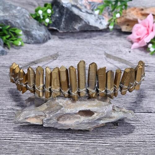 Exquisite Gold Tiara Crystal Natural Quartz Crystal Crown Quartz Crystal Headband Mermaid Wedding Accessories