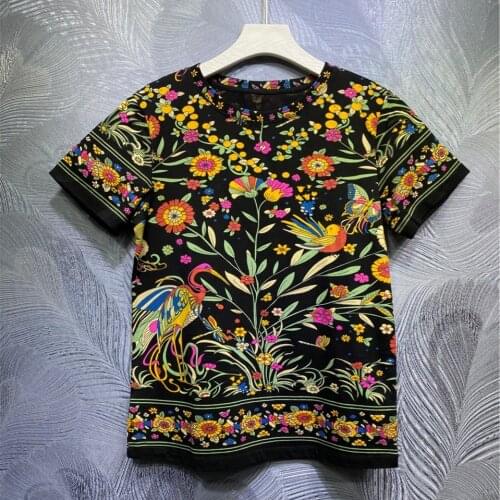 Summer 2021 fashion womens high quality floral print t-shirts Top C785