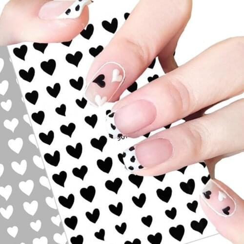 Nail Stickers Ultra Thin Black White Laser Gold Love Heart Nail Art Sticker Decals Nail Polish Sticker DIY Nail Art Decoration