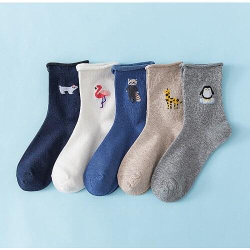 Spring New Products Socks Female Cotton Flamingo Tube Socks Cute Cartoon Animal Giraffe Penguin Crimping Girl Casual Comfort