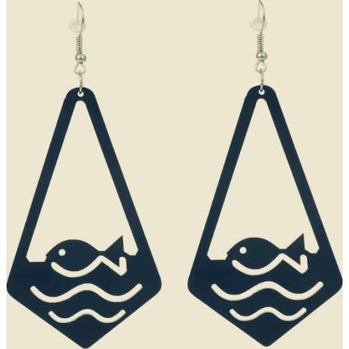 2020 New Fashion Geometric Black Fish Pendant Long Earrings Vintage Funny Acrylic Dangle Earring for Women Jewelry Accessories