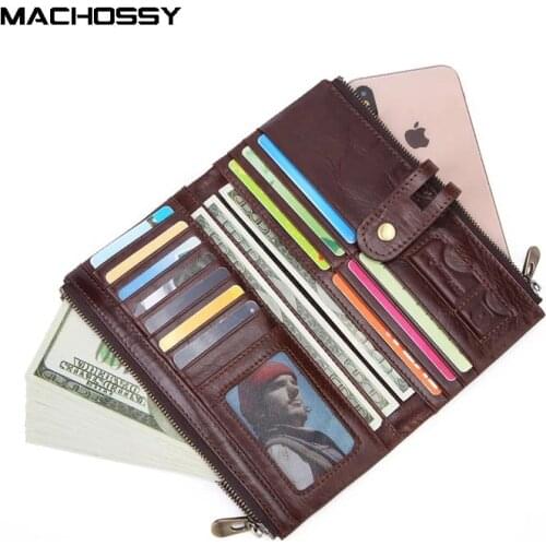 New Genuine Leather Men Wallet Male Phone Clutch Coin Purse Wallet With Card Holder Vintage Long Wallet Clutch Phone Wrist bag