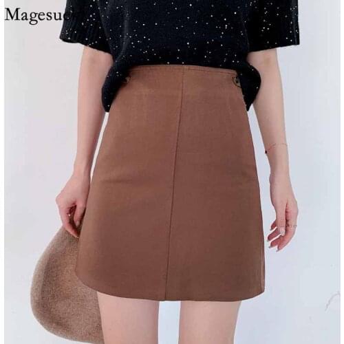 2020 Autumn New Fashion Casual Korean Style All-match Mini Skirt High Waist Slim A-line Skirt Solid Button Skirt Faldas 11282