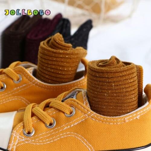 Autumn Winter Vintage 1-15Y Girls Cozy Socks Glitter Kids Children Solid Warm Lurex Cotton School Long Socks for Girls 6 Colors