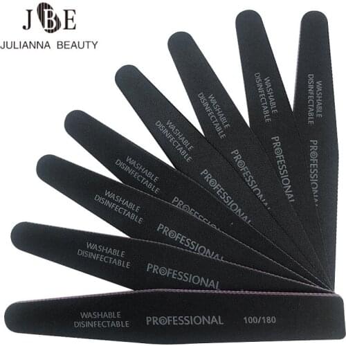 10pcs/lot Professional Black Nail File Buffer Block Grits 100/180 Half-Moon Stick Nail File Manicure Nail Art DIY Glitter Tools