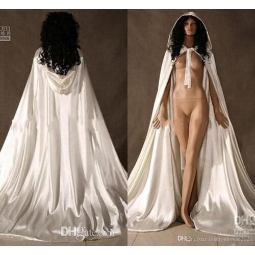 Romantic 2020 Cheap Hooded Bridal Cape Ivory White Long Wedding Cloaks With Satin Wedding Bridal Wraps Bridal Cloak