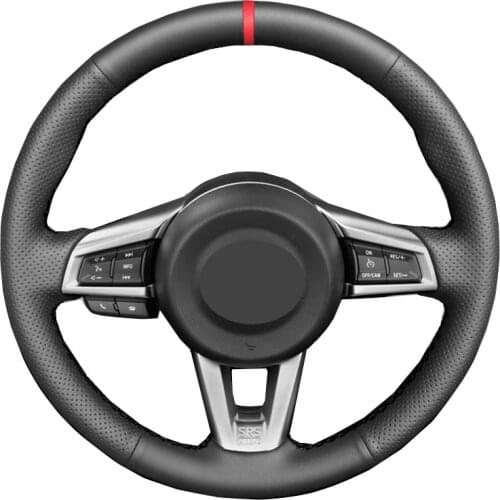 Hand Sewing Car Steering Wheel Cover Wrap Red Marker For Mazda MX5 MX-5 2016 2017 2018 2019 2020 2021 Black Artificial Leather