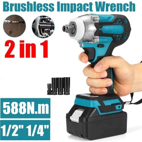 18V 588N.m Li-Ion Brushless Cordless Electric 1/2"Wrench 1/4"Screwdriver Drill With Single Battery Drill With 2 Battery 4 Sleeve