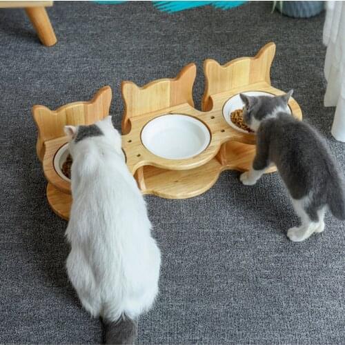 Pet Stainless Steel tableware Pet Feeding and Drinking Bowls with Bamboo Frame Dog Feeders Pet Supplies Cat Dining Table CW209