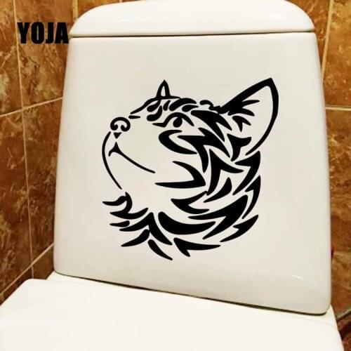 YOJA 22.3X23.2CM Cat Head Tribal Animal Toilet Seat Decal Wall Sticker Home Decoration T5-0249