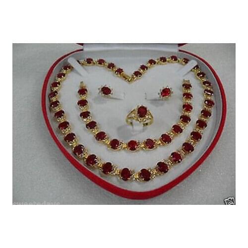 Wonderful Womens Gift Red Crystal Earring Bracelet Necklace Ring Set NO BOX