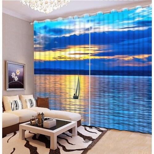 3D Curtain Printed Curtain Sunset And Sea Boat Scenery 3D Bathroom Shower Curtain Custom Any Size 3D Curtain Blackout