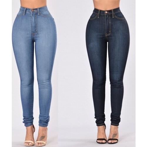 FNOCE 2020 autumn new womens jeans trousers young fashion elegant high waist tight stretch slim sexy denim pencil pants