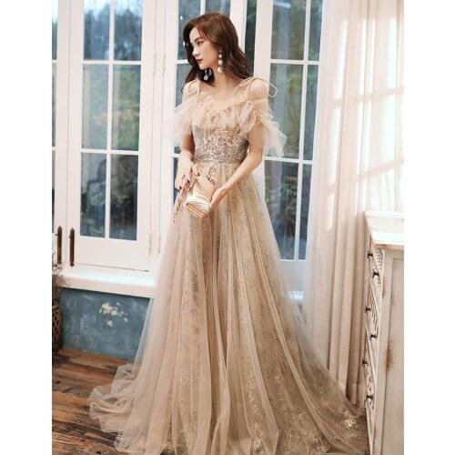 Luxury champagne beading ruffled sleeve royal queen long dress medieval Renaissance Victoria ball gown/customs size make