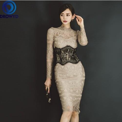 Women Elegant Sexy Lace Bodycon Vestidos 2021 Summer Hollow Out See Through Pencil Dress Patchwork Slim Sheath Dress Vestidos