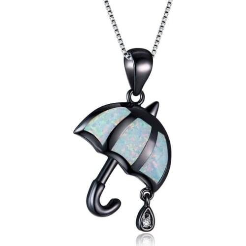 Fashion Black Filled Umbrella Zircon Choker Pendant Necklace White Imitation Opal Statement Necklaces for Women Boho Jewelry